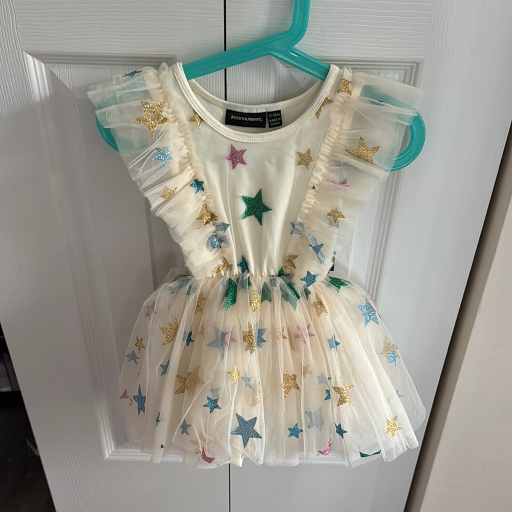 Starry Tulle Dress with Ruffle Sleeves